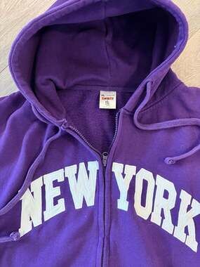 Vintage Knight New York Applique Zip-Up Hoodie Purple XL